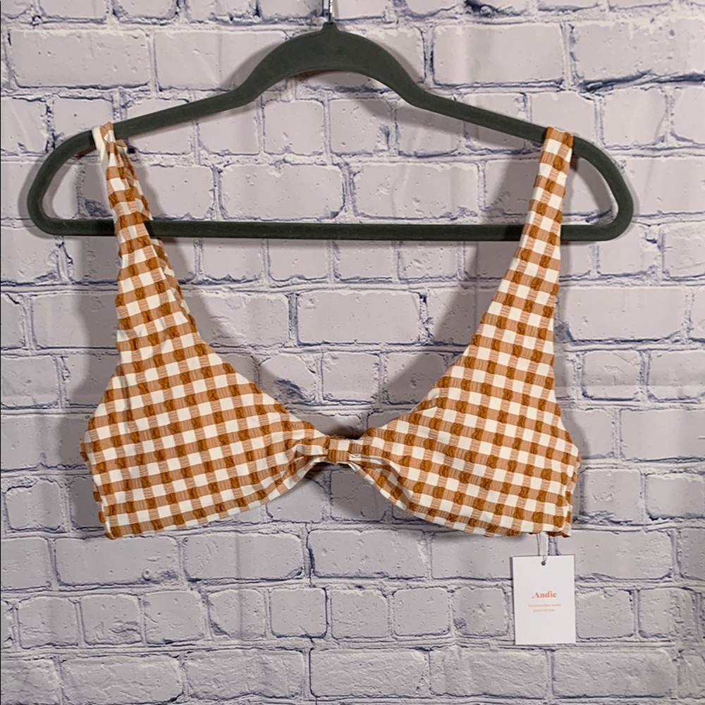 Andie Brown and White Checkered Bikini Top